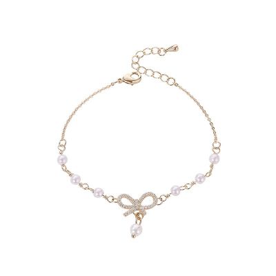 Micro-inlaid bowknot pearl celet Jurchen gold electroplating Korean celet sweet and versatile girlfriends celet celet student Korean temperament girl heart celet