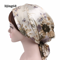 Lijing ผ้าพันคอแฟชั่นของผู้หญิงหมวกโพกหัวผ้ารัดผมโบว์ซาติน Headscarf หมวกใส่นอน