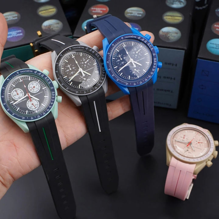 สายนาฬิกาข้อมือยางเกรดพรีเมียมสายรัดข้อมือสร้อยข้อมือสายนาฬิกาซิลิโคนปลายโค้งใหม่สำหรับ-omega-x-s-watch-moonswatch-20mm