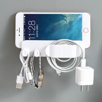 Wall Mounted Mobile Phone Holder Remote Control Storage Rack Key Plug Cable Line Storage Hook Cable Charging Dock Holder Stand