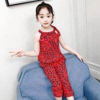 2021 New Children Clothing Sets Summer Girls Sports set Leopard Sleeveless T-shirt+Pants 2Pcs Girls Clothes 4 6 8 10 12 13 Years