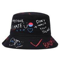 【jw】✗  Chapéu balde de grafite kpop para homens e mulheres chapéu Panamá boné pesca casual reversível dobrável estampa hip-hop moda verão