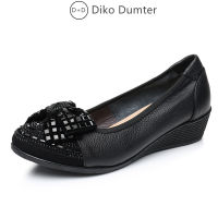 ร้อน, ร้อน★DikoDumter Women Fashion Genuine Leather Shoes 2021 Lady New Rhinestone Bow Comfortable Wedge Shoes