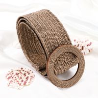 Vintage Boho Women Braided Belt Elastic Waistband PP Straw 5cm Linen Weave Fake Straw Waist Belt Summer Beach Dress Decoration