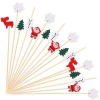 【JIU YU】¤✎◄  Natal Bambu Espeto Cocktail Picks Cupcake Topper Alimento descartável Sobremesa Palitos New Year Party Decor Suprimentos 50 Pcs 100Pcs