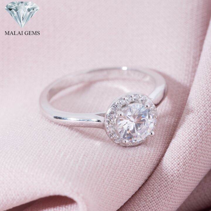 malai-gems-แหวนเพชร-แหวนเพชรล้อม-เงินแท้-925-เคลือบทองคำขาว-ประดับเพชรสวิส-cz-รุ่น-291-941y0163-แถมกล่อง-แหวนเงินแท้-แหวนเงิน