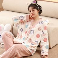 HOT14★Women Pajamas Set Ladies Long Sleeves Cute Sleepwear Womens Home Wear Clothing Suit Sweet Pyjamas Elegant Womens Pajamas Sets