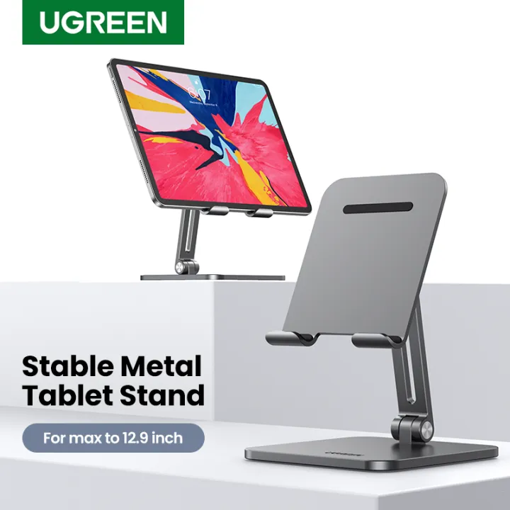 UGREEN Tablet Stand Holder Adjustable Aluminum Portable Stand Holder for Desk Foldable Dock Heavy Duty Metal Base Compatible with ipad pro 12.9, 9.7, 10.5, ipad air Mini 4 3 2, Nintendo Switch Grey