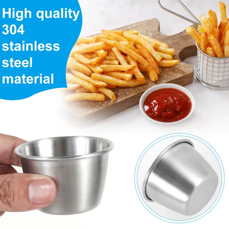 2pcs Stainless Steel Dressing Container 2.4oz Reusable Sauce Cups