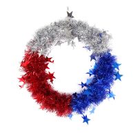 Star Metal Wreath Hanging Decor Wreath Blue Flower Frame Plastic Wall Hanging