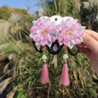 ◐☢ Childrens Hanfu headdress wig braid lotus yarn flower head tassel hair clip head flower hair card lotus super hair accessories