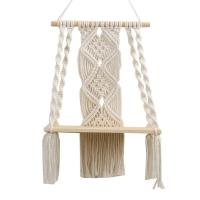 ชั้นแขวนผนัง Macrame อุปกรณ์ตกแต่งทำจากไม้พู่แขวนผนังแบบทอชั้นวางกระดานสำหรับของตกแต่งห้องนอนบ้านห้องนั่งเล่นแท่นตั้งเค้ก ZSJ3816กรอบศิลปะบนผนัง