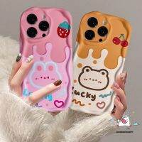 ที่คลุม A7 A16 A95 A76 A12 Oppo A57 A9 A92 A16s A96 A15 A31 A5 A17k A17 A52 A1k A74 A54 A3s A5s น่ารักหมีกระต่าย A54s ขอบโค้งมนเป็นขอบหยักทำจากไอศครีม