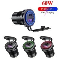 ◎♈ 60W USB Car Charger PD Type C QC 3.0 Fast Charging Power With Switch USB Car Charger Universal Motorcycle Car Truck RV ATV เรือ