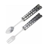1 Set Spoon and Fork Set Butterfly Fork and Spoon Set Outdoor Foldable Utensils for Kitchen BBQ