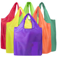 Solid Color Foldable Bag Grocery Bags Folding Pocket Tote Shopping Bag Women Handbag Shoulder Handbag