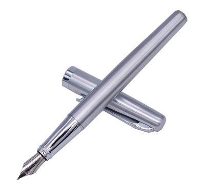 Duke 209 Steel Fountain Pen Pure Silver Color Medium Nib 0.7Mm Writing Gift Pen For Officehome