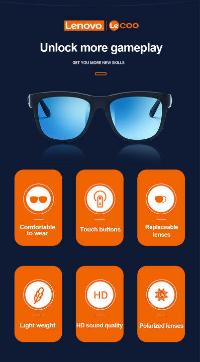 lenovo-lecooo-แว่นตา-c8อัจฉริยะแว่นกันแดดกีฬากลางแจ้งหูฟังบลูทูธไร้สายหูฟังสำหรับฟังเพลงป้องกันแว่นตาสีน้ำเงิน