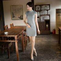 Sheng Coco 8สีใหม่ Cheongsam การปรับปรุงทุกวันสุภาพสตรีต่ำ Slit Qipao ชุดกระโปรงสั้นผ้าฝ้ายตาข่ายจีนชุดโบราณ