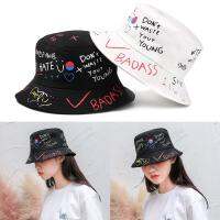 ODJCLS หมวกชุดตกแต่งธีมชาวประมงตัวอักษร Panama Graffiti Topi Bucket หมวกฮิปฮอปฮาราจูกุ