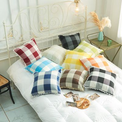 45x45cm Linen Cushion Cover Hairball Plaid Pillowcase Simplicity Home Decor Living Room Sofa Pillow Case New Nordic For Christmas New Year Decoration