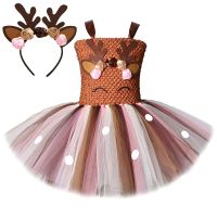 Christmas Deer Costume for Baby Girls Tutu Dress Reindeer Kids Animal Birthday Outfit Children Halloween Costumes Girl Clothes