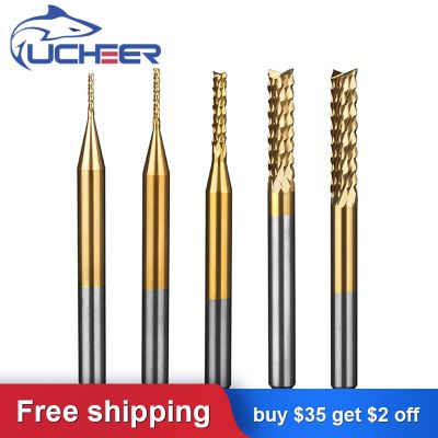 UCHEER 10pcs 3.175 PCB เครื่องตัดข้าวโพดกัด TiN เคลือบทังสเตนเราเตอร์บิตตัด end mill สําหรับเครื่องแกะสลัก