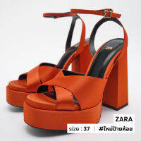 ZARA รองเท้าส้มสูงสีส้ม ดีเทลข้อเท้า N013-2