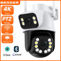 BESDER 4K 8MP WIFI IP กล้องรักษาความปลอดภัยไร้สายกลางแจ้งเลนส์คู่หน้าจอการตรวจจับร่างกาย AI การติดตามอัตโนมัติ PTZ กล้องวงจรปิดเฝ้าระวัง