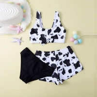 3 Pieces Girls Swimwear Cow Floral Print Bikini 8-14 Years Old Kids Swimsuit Swimming Beachwear Bathing Suit Детский Купальник