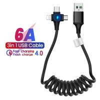 ♥จัดส่ง SFREE♥สปริง3in1 6A 1.8ม. สายชาร์จไมโคร USB ประเภท C ที่ชาร์จความเร็วสูง Xiaomi สายสำหรับข้อมูล USB ยืดหดได้