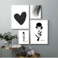 Ultra Chic Nordic สีดำสีขาวหัวใจปาล์ม Leaf Feather ภาพวาดผ้าใบตกแต่งบ้านพิมพ์ Wall Art โปสเตอร์สำหรับห้องนั่งเล่น Modular