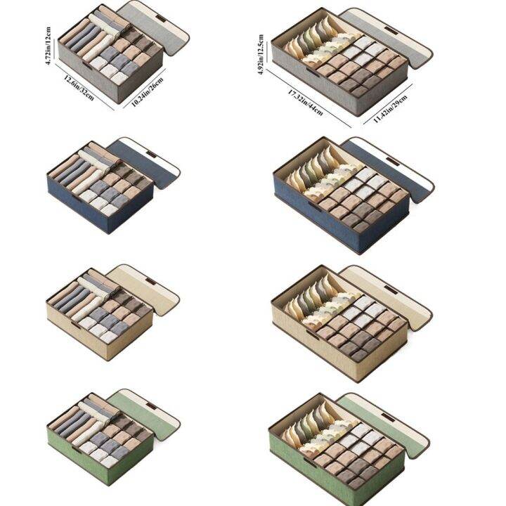 sdfbn-ผ้าลินินผ้าฝ้าย-กล่องเก็บชุดชั้นใน17เซลล์-พับเก็บได้-พร้อมฝาปิด-ตัวจัดระเบียบชุดชั้นใน-ทนทานต่อการใช้งาน-ล้างทำความสะอาดได้-ตัวจัดระเบียบลิ้นชักชุดชั้นใน-บ้านในบ้าน