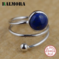 BALMORA 100 Real 925 Sterling Silver Resizable Rings for Women Lover Party Gifts Retro Lapis Lazuli Jewelry Bijoux TRS21251