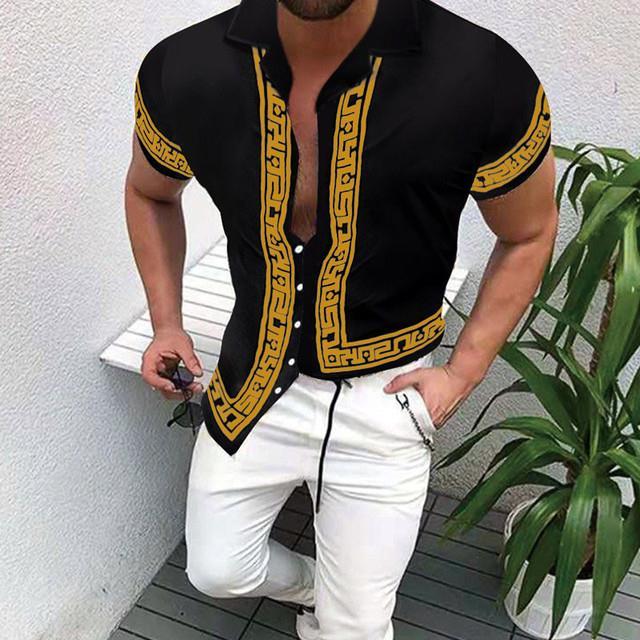เสื้อผ้าแนวฮิปฮอปสำหรับผู้ชายเสื้อฮาวาย-เสื้อฮิปฮอปลำลองลายเสือดาวเข้ารูปกระดุมแถวเดียวเสื้อลายตาราง-kemeja-lengan-pendek