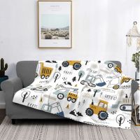 【CW】✌  Cartoon Truck Excavator Blankets Decoration Backhoe Cranes Soft Throw for Bed Couch Throws