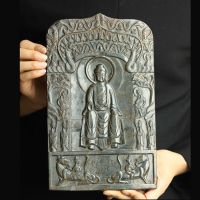 Revêt statue de bouddha sculptée à la main en jade Hetian naturel assiette bi 29cm 40