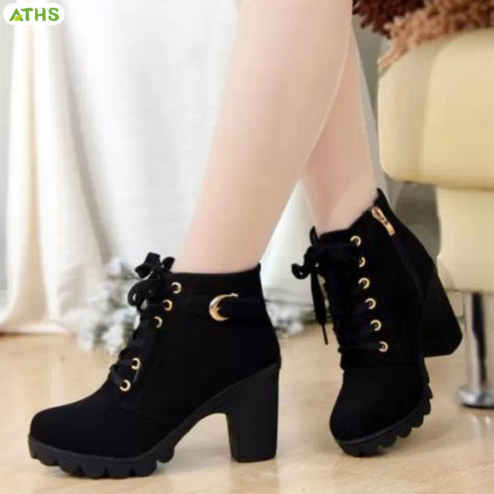 aths-รองเท้าบูทรองเท้าบูทสภาพอากาศที่อบอุ่นเรียบเนียนผ้าพียูกันน้ำสำหรับฤดูใบไม้ร่วงฤดูหนาวสวมใส่ทุกวัน