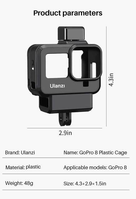 เคส-gopro-12-11-10-9-8-ulanzi-เคสติดไมค์โครโฟน-vlog-case-plastic-frame-extend-cold-shoe-for-microphone-battery-mic-adapter