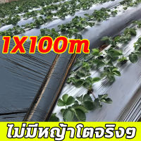 ไม่มีหญ้าโตจริงๆ！1x100m ผ้ายางคลุมแปลง พลาสติกคลุมดิน ผ้ายางคุมดิน ผ้าคลุมวัชพืช ผ้ายางดำคุมดิน แรเงาที่ดี เหนียวแน่น ทนต่อการเจาะ ผลของการกำจัดวัชพืชชัดเจน