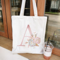 Ladies Handbags Cloth Canvas Tote Bag Floral Letters Pattern Shopping Travel Women Eco Reusable Shoulder Shopper Bags