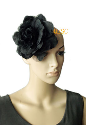 FREE SHIPPING.16cm silk flower for millinerysinamay hatchurch hatfascinator,with brooch pin hair clip,black color