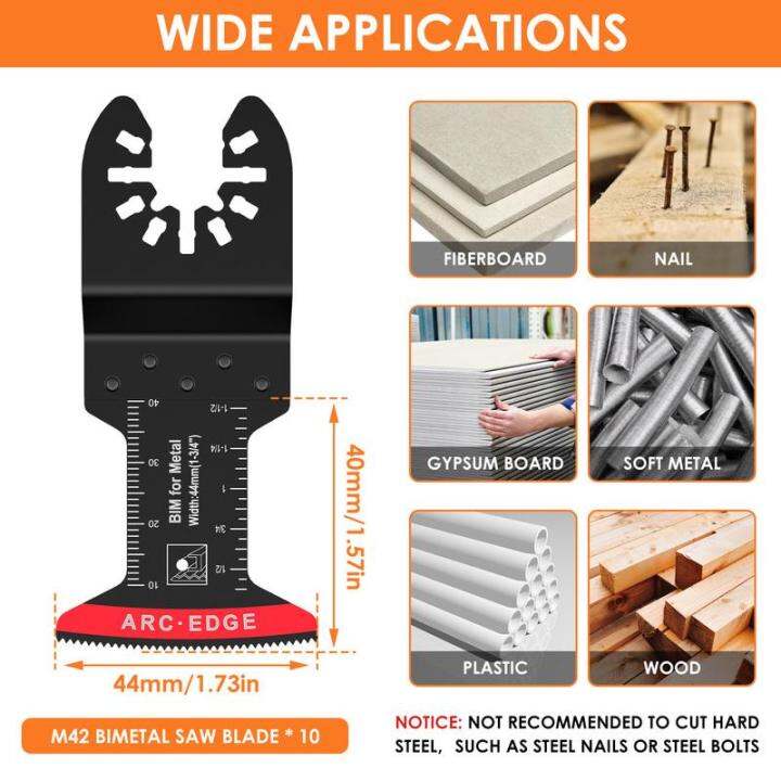 dagafga-ใบมีดมัลติทูลแบบสองโลหะ10ชิ้น-ใบใบเลื่อยแบบสั่นพร้อมอะแดปเตอร์3ช่องสำหรับใบเลื่อยแบบสั่นโลหะสองใบเลื่อยแบบสั่นโลหะแบบนิ่ม