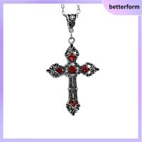 BETTERFORM โกธิค สร้อยคอคริสตัลสีเงิน โลหะผสมอัลลอยด์ จี้ห้อยคอ โซ่ crucifix เทรนด์เทรนด์ สร้อยคอไม้กางเขนเงิน