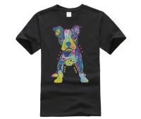 MenS O-Neck Short Sleeve Funny T-Shirt MenS Christmas Pit Bull Puppy Neon Cute Dog Shirt Cool Tees Tops Harajuku Streetwear