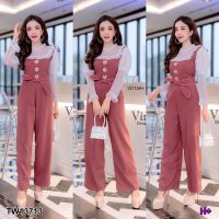 GN13713  **รบกวนสอบถามก่อนสั่งซื้อจ้า** จั๊มสูทยาวแขนพองผ้ามุ้งลายจุดJumpsuit