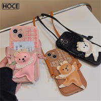 HOCE ผ้าสักหลาดเคสโทรศัพท์หมีกระเป๋าเก็บบัตรสำหรับ iPhone 14 13 12 11 Pro Max 14Plus ผ้าทอฝาหลังกันกระแทกแบบนิ่ม