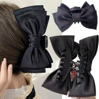 Black White Bowknot Hair Claw Big Satin Bow Hair Clips Vintage Baroque Satin Crab Hairpins for Elegant Women Hair Accessories