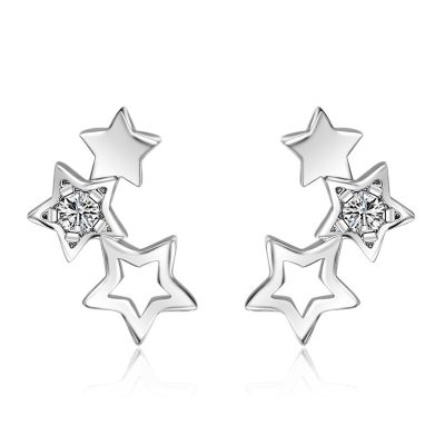 Silver Color Five Star Hollow ZirconStud Earrings For Women Gift Sterling-silver-jewelry Brincos boucle d 39;oreille VES6232
