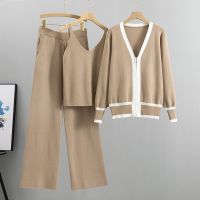 【DT】hot！ 2023 New Fashion 3 Piece Set   Sleeve Cardigan Elastic Waist Pants Womens Tracksuit Knitted